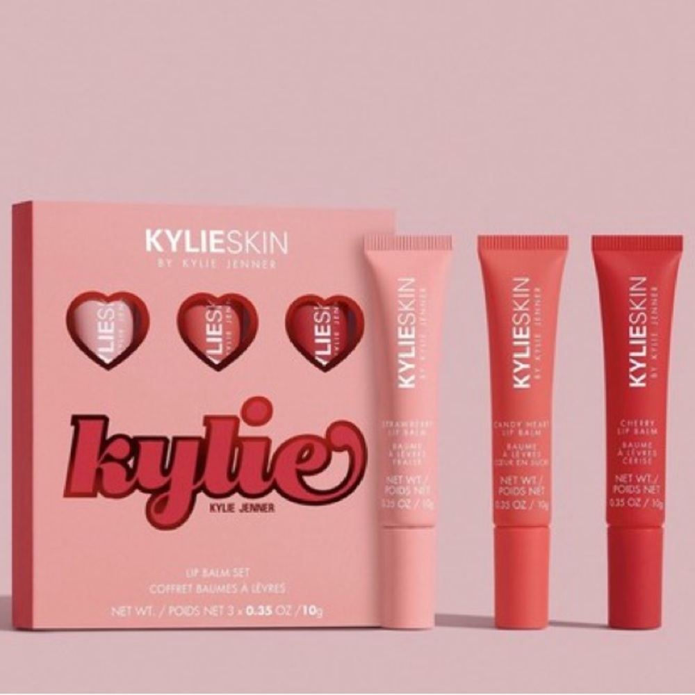 Kylie Cosmetics Skin Lip Balm Trio Bundle - Cherry, Strawberry, Candy Heart